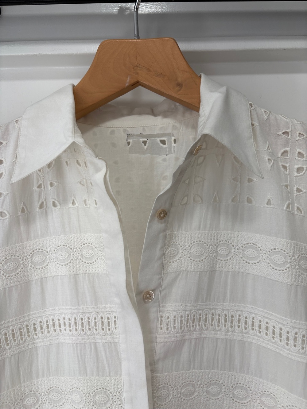 Collared Short Sleeve Pleated White Eyelet Shirt Dress Size Medium - Picture 7 of 13